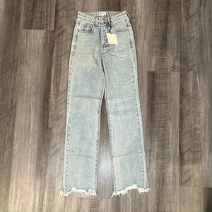 Superdown Straight Raw Hem High Waisted Jeans - 23